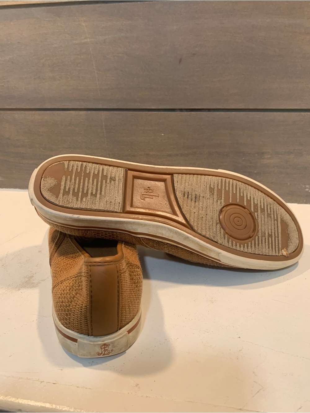 Lauren Ralph Lauren Slip-On Basket Weave Sneakers Tan Size 7.5 Preppy Casual - Picture 6 of 6